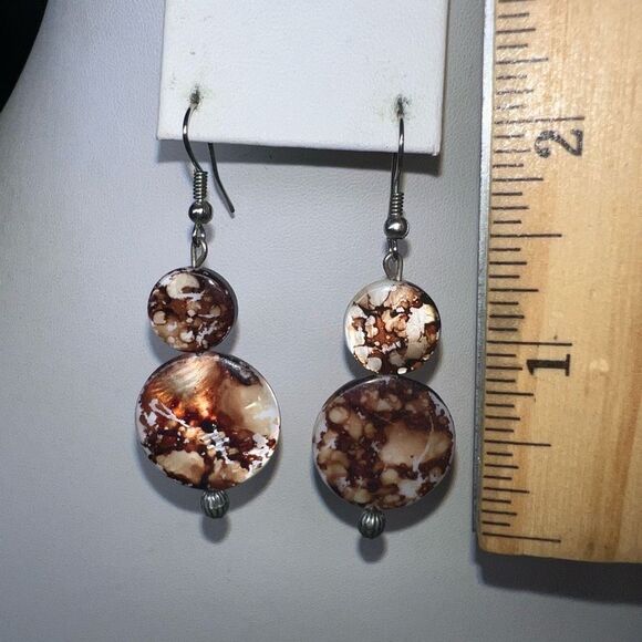 Marbleized Tortoise Acrylic Circle Drop Earrings - Picture 6 of 6